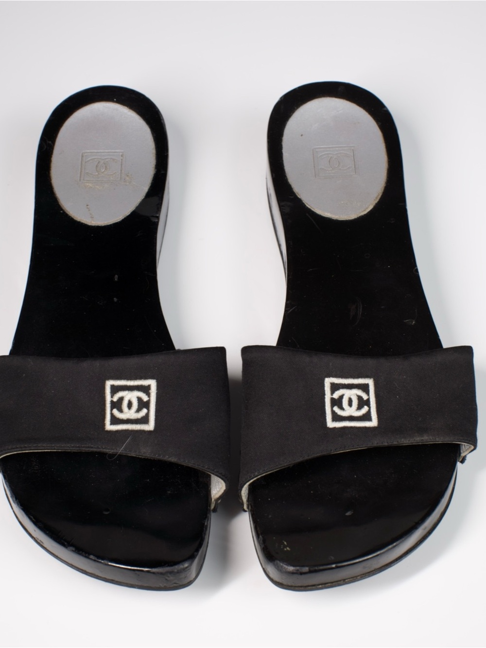 Vintage Chanel Black Wooden Slide Sandals